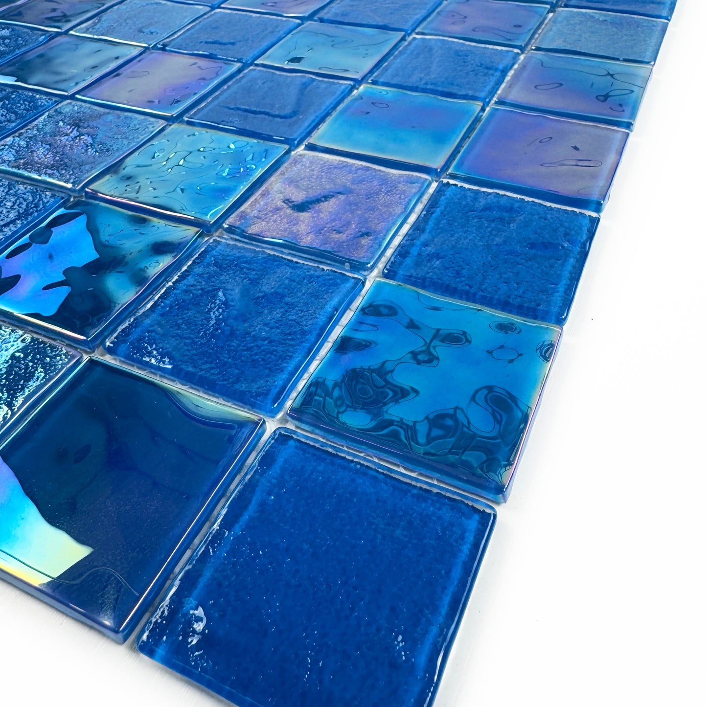 Crystal Cascade Series Light Blue Iridescent Mixed Wave Pattern Crystal Glass Mosaic