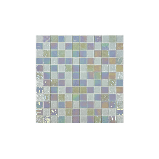 Crystal Cascade Series White Iridescent Mixed Wave Pattern Crystal Glass Mosaic
