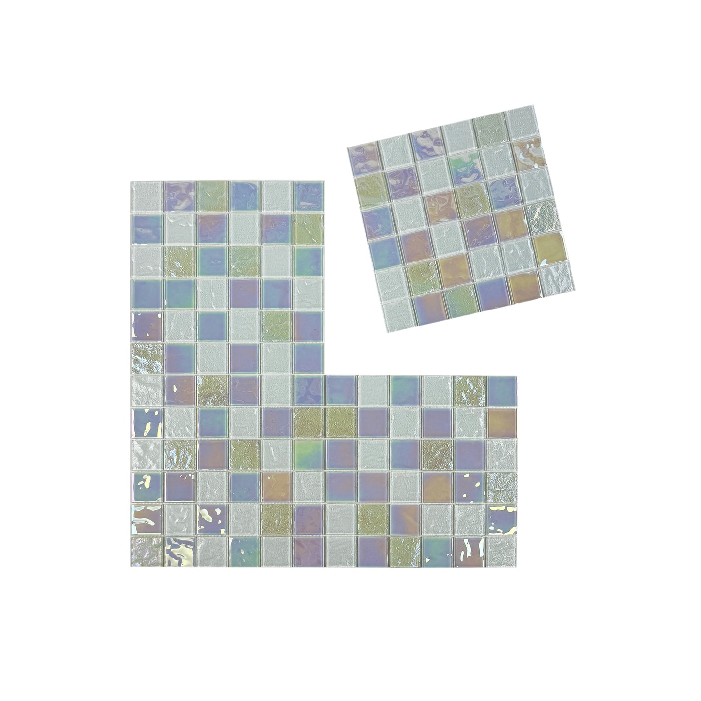 Crystal Cascade Series White Iridescent Mixed Wave Pattern Crystal Glass Mosaic