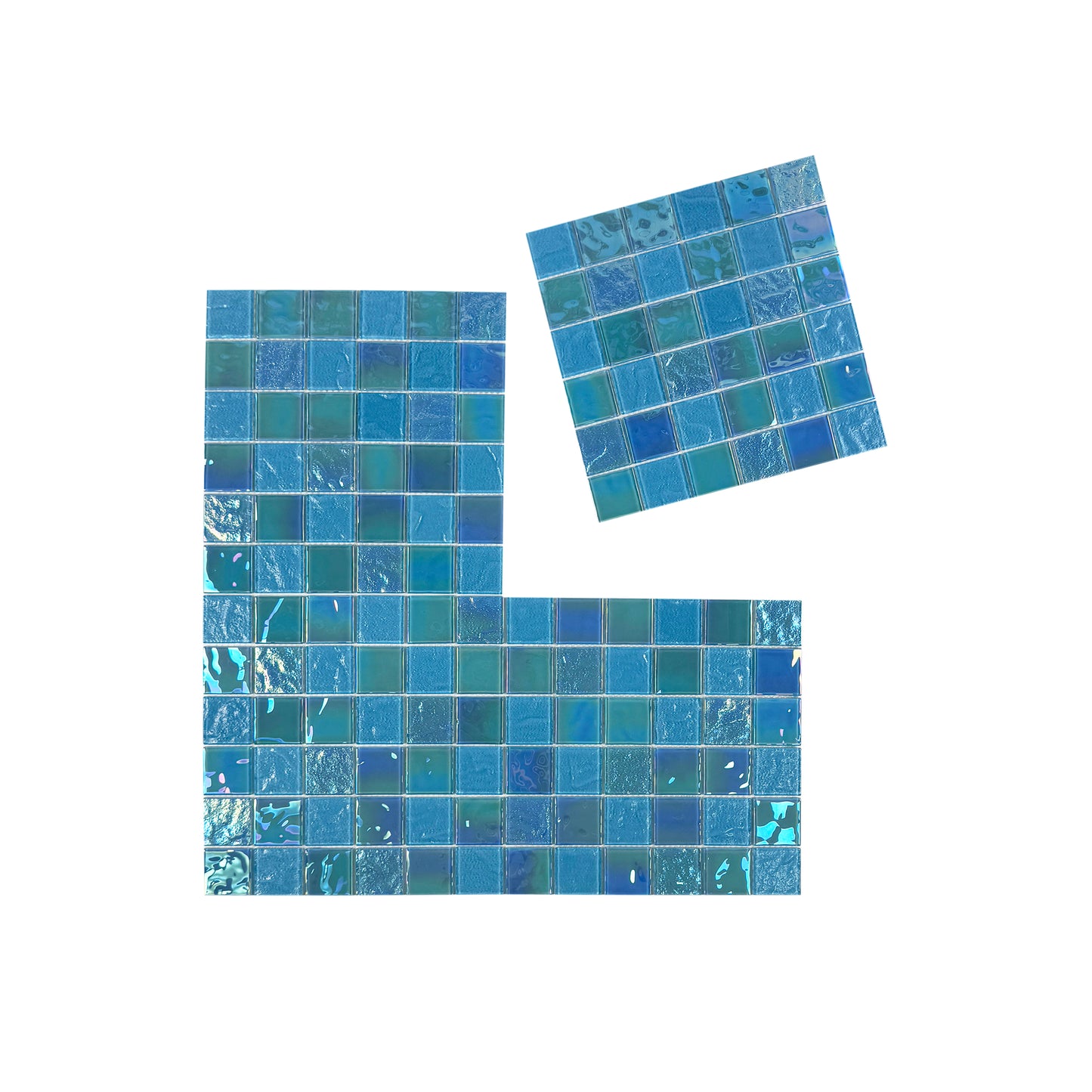 Crystal Cascade Series Jungle Green & Moss Green Iridescent Mixed Wave Pattern Crystal Glass Mosaic