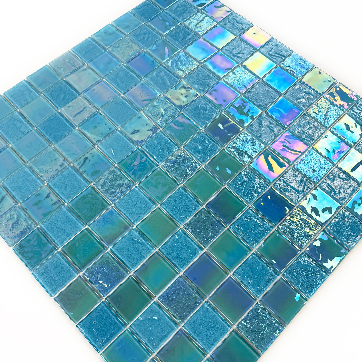 Crystal Cascade Series Jungle Green & Moss Green Iridescent Mixed Wave Pattern Crystal Glass Mosaic
