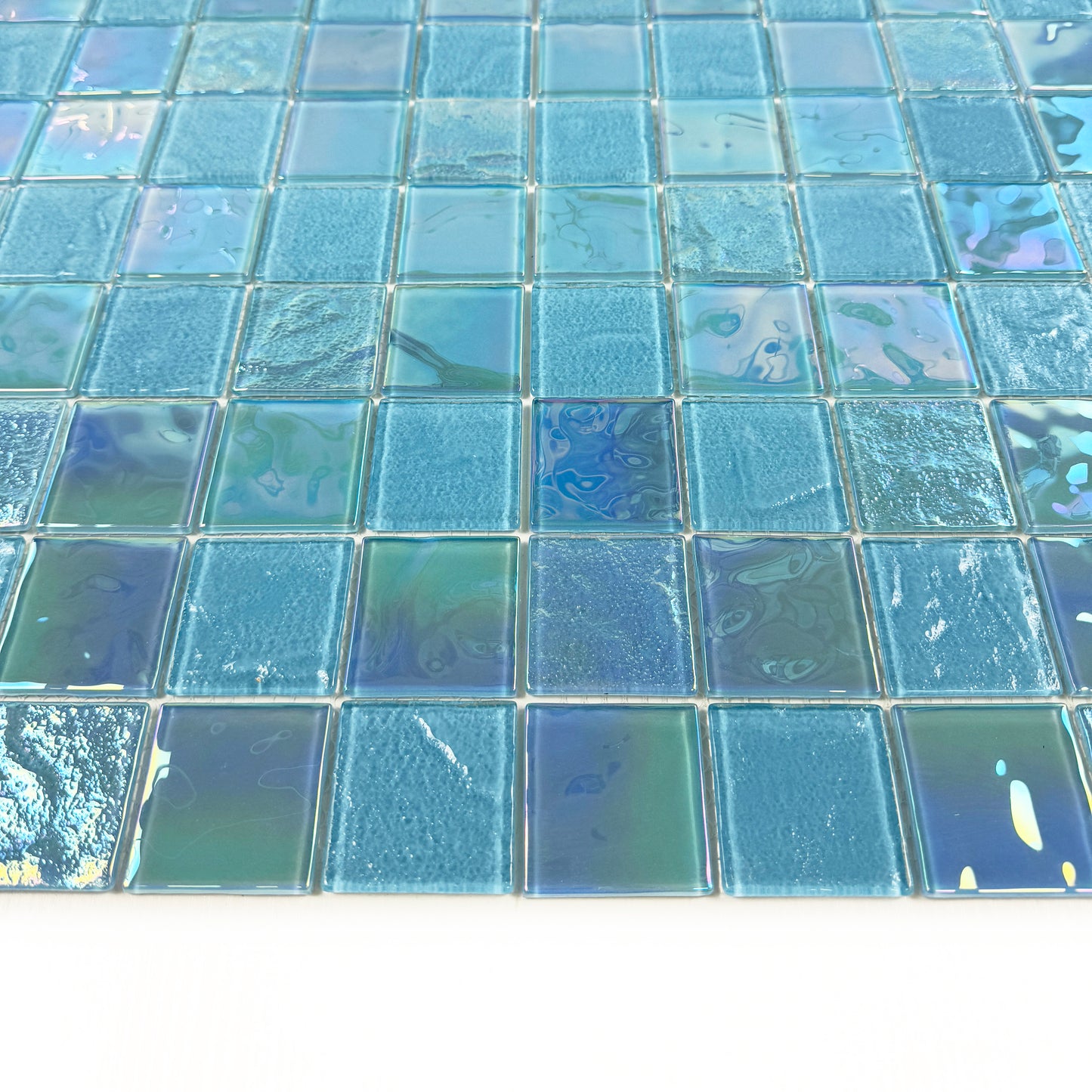 Crystal Cascade Series Jungle Green & Moss Green Iridescent Mixed Wave Pattern Crystal Glass Mosaic