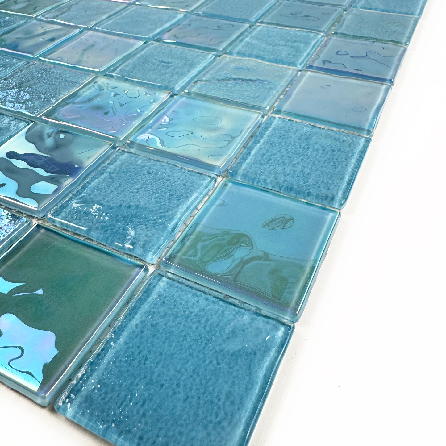 Crystal Cascade Series Jungle Green & Moss Green Iridescent Mixed Wave Pattern Crystal Glass Mosaic