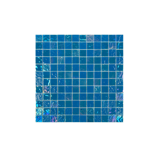 Crystal Cascade Series Sky Blue Iridescent Mixed Wave Pattern Crystal Glass Mosaic