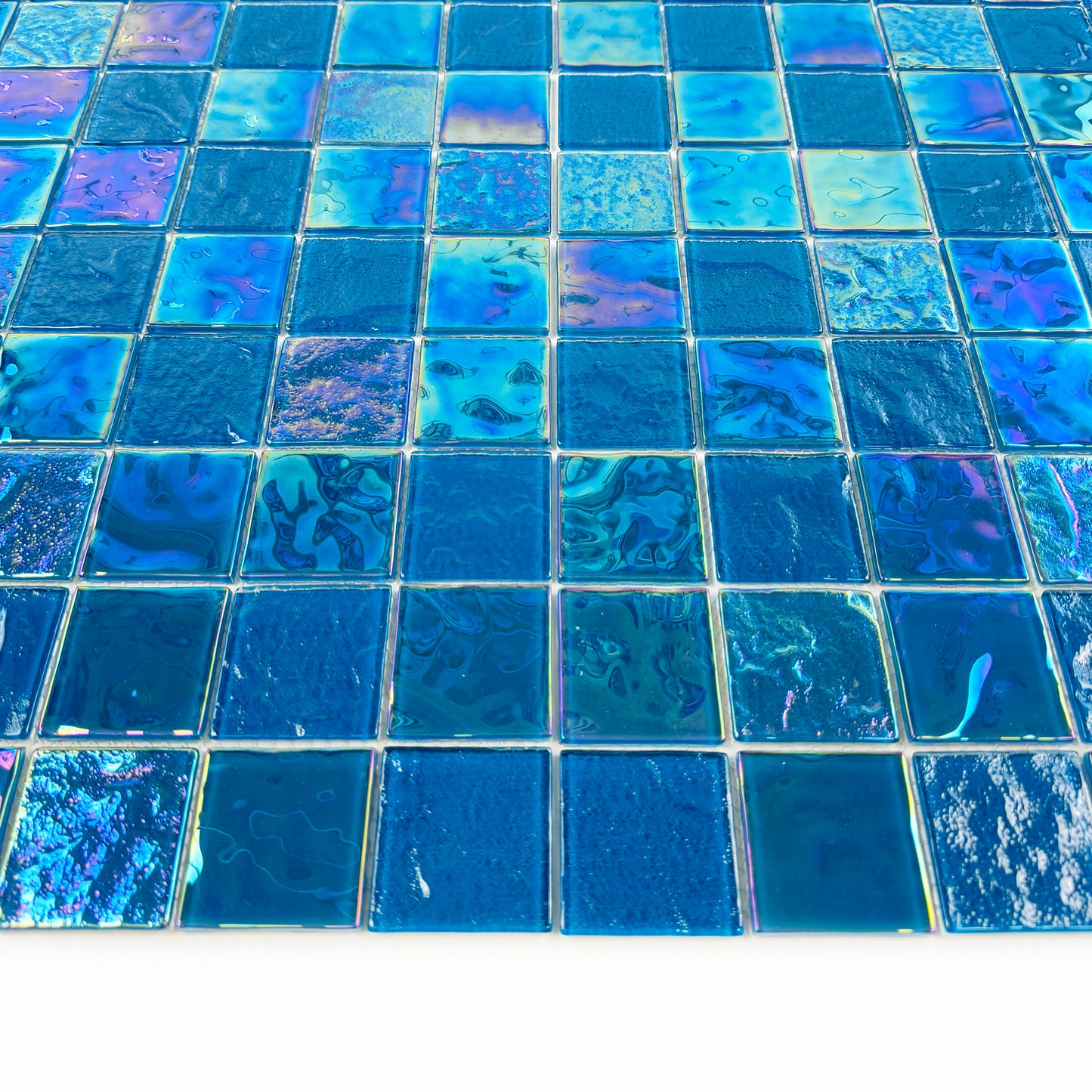 Crystal Cascade Series Sky Blue Iridescent Mixed Wave Pattern Crystal Glass Mosaic