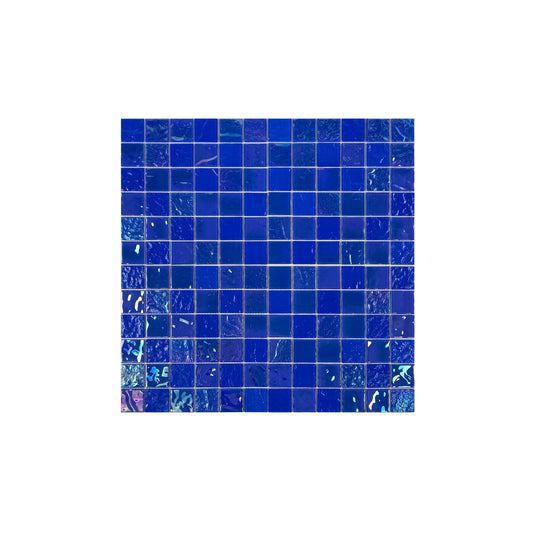 Crystal Cascade Series Klein Blue Iridescent Mixed Wave Pattern Crystal Glass Mosaic