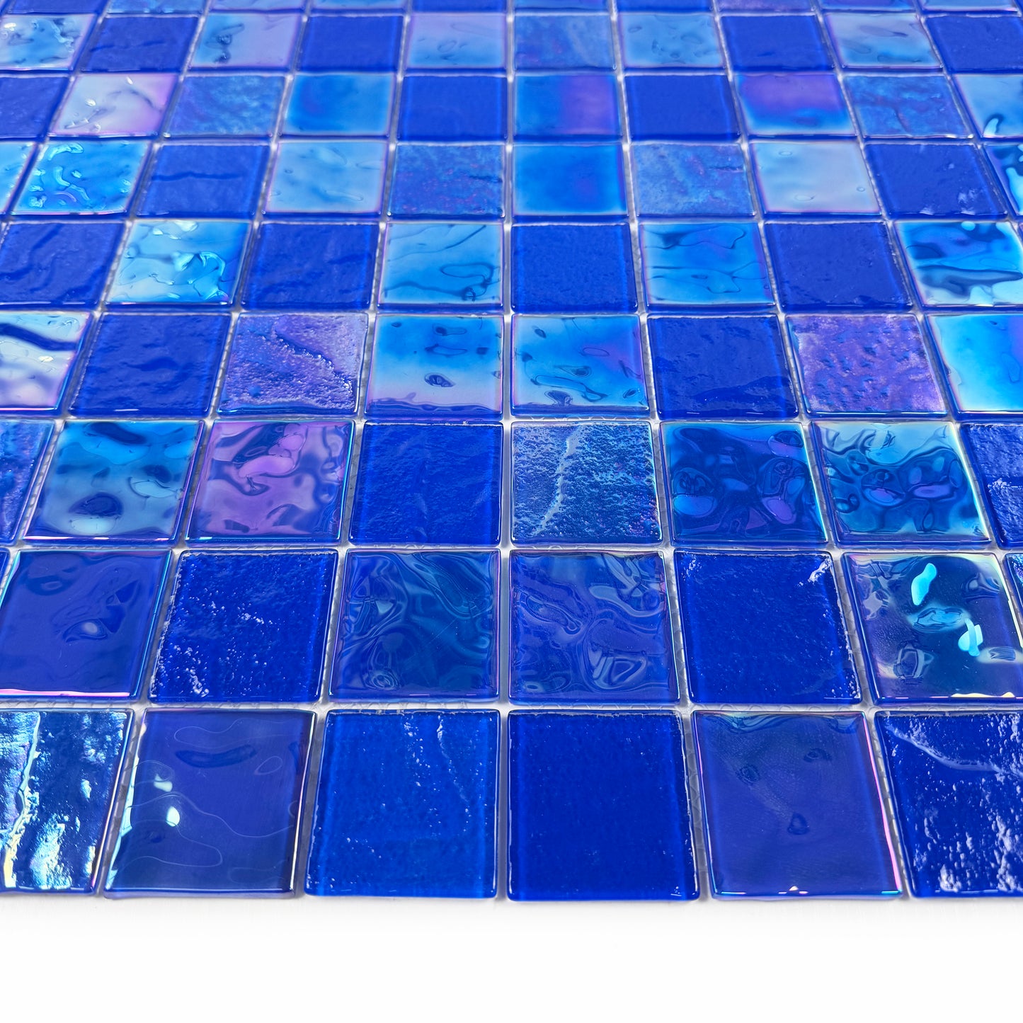 Crystal Cascade Series Klein Blue Iridescent Mixed Wave Pattern Crystal Glass Mosaic