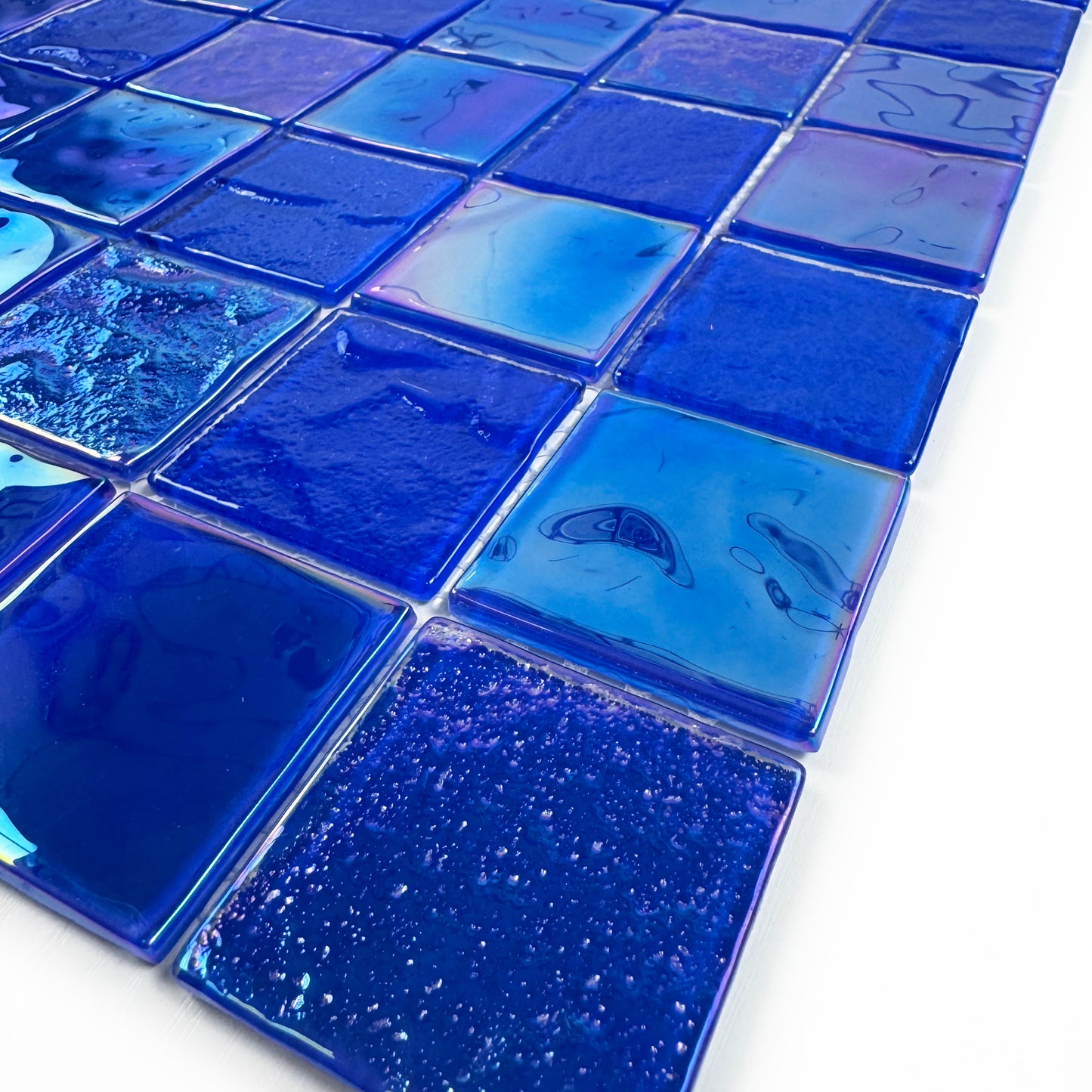 Crystal Cascade Series Klein Blue Iridescent Mixed Wave Pattern Crystal Glass Mosaic
