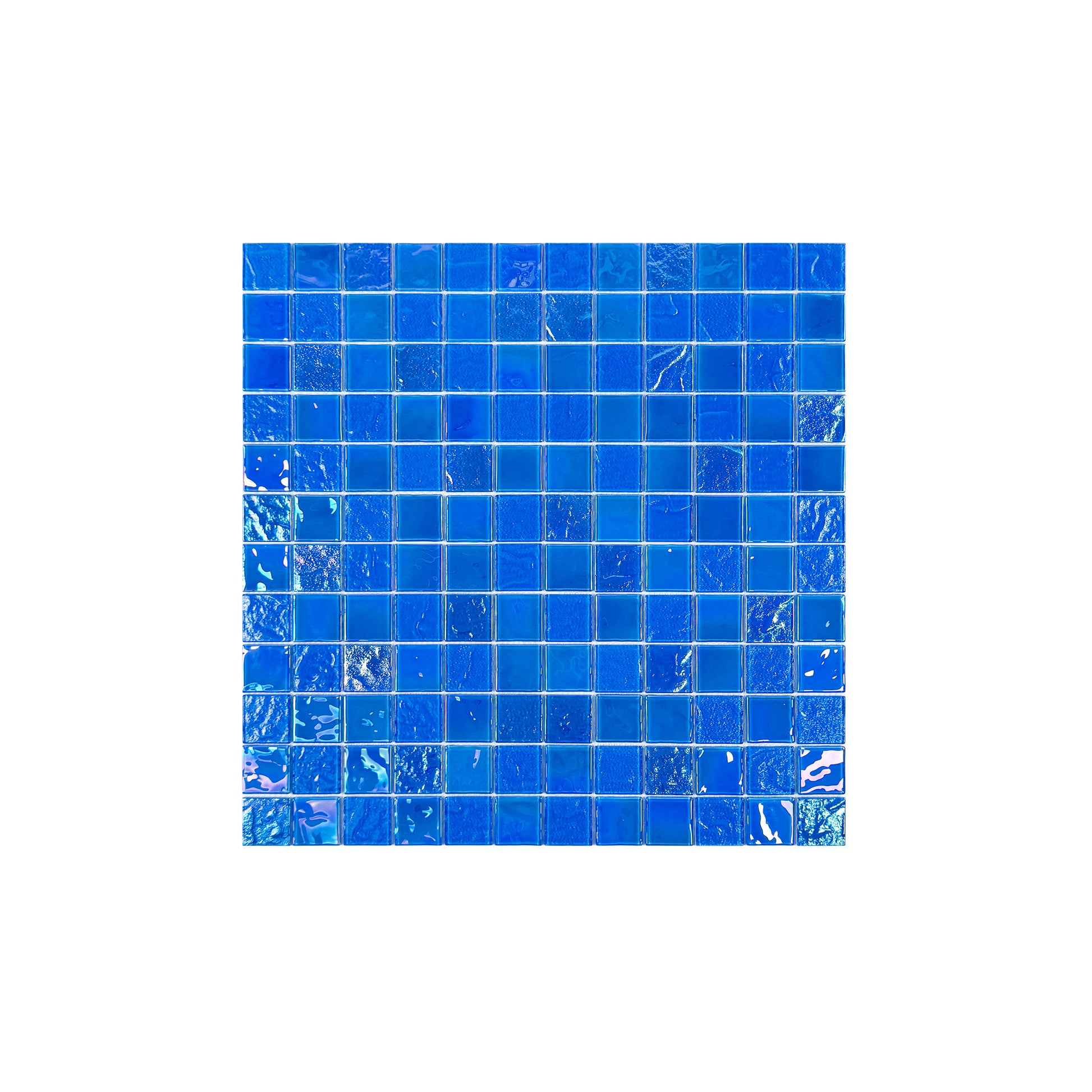Blue mosaic tile pattern on a white background