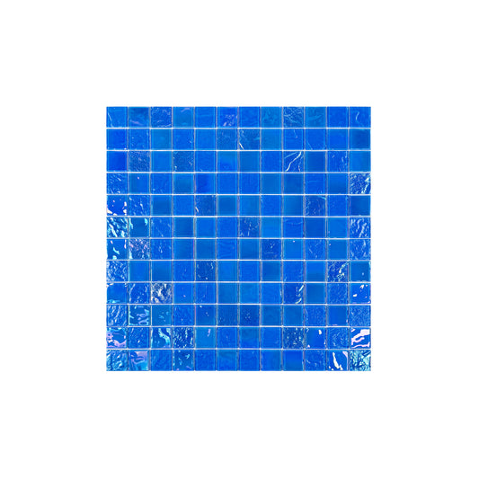 Blue mosaic tile pattern on a white background