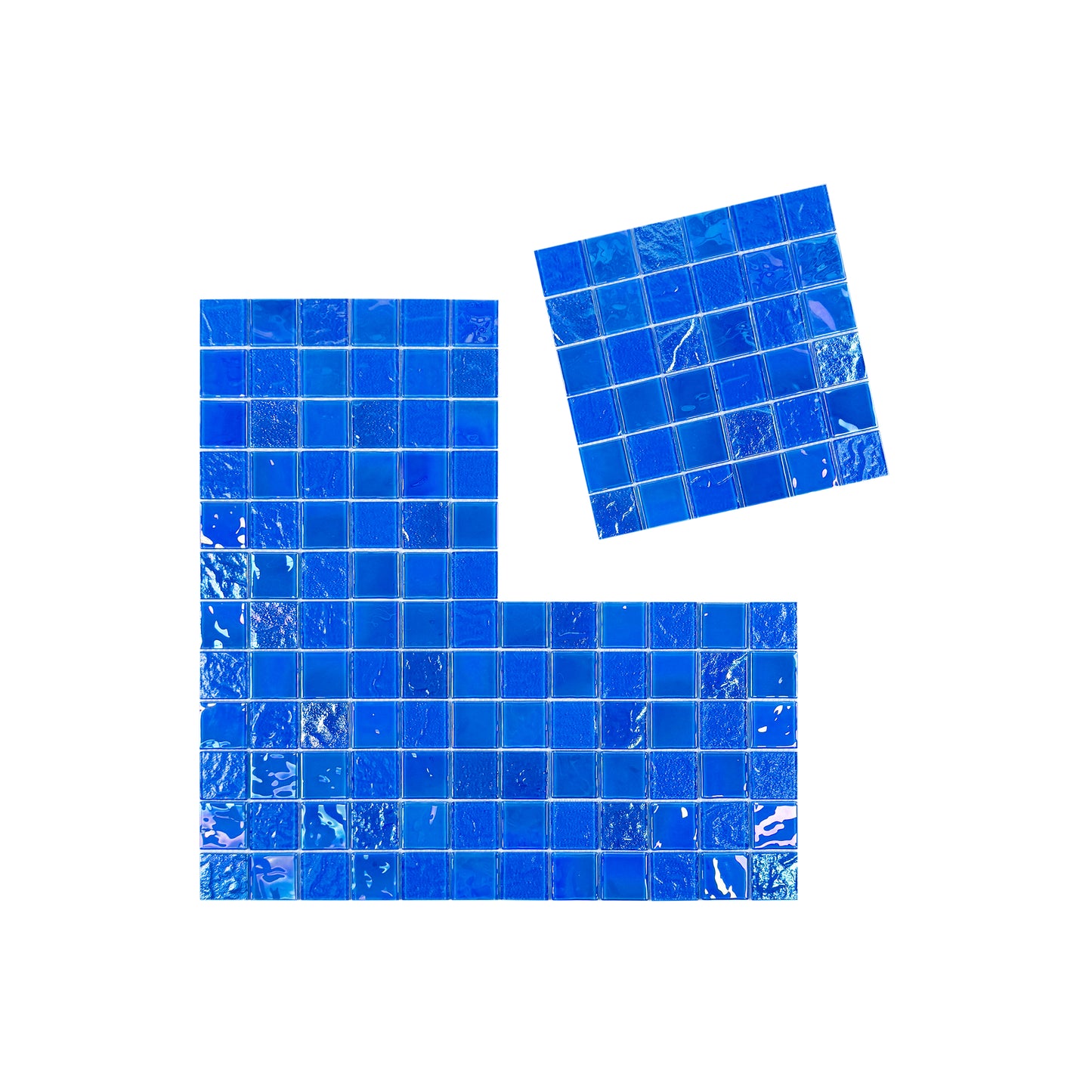 Crystal Cascade Series French Blue Iridescent Mixed Wave Pattern Crystal Glass Mosaic