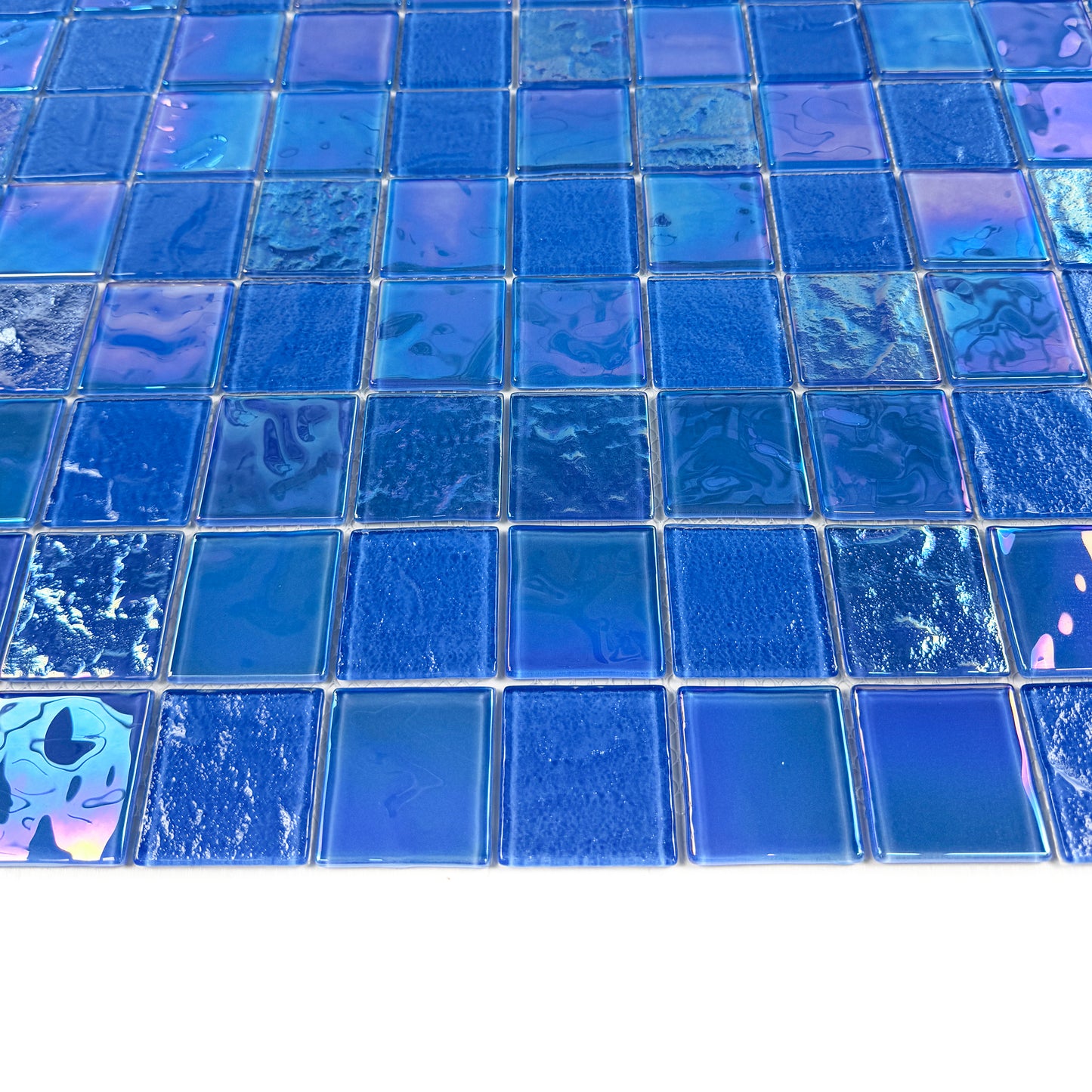Crystal Cascade Series French Blue Iridescent Mixed Wave Pattern Crystal Glass Mosaic