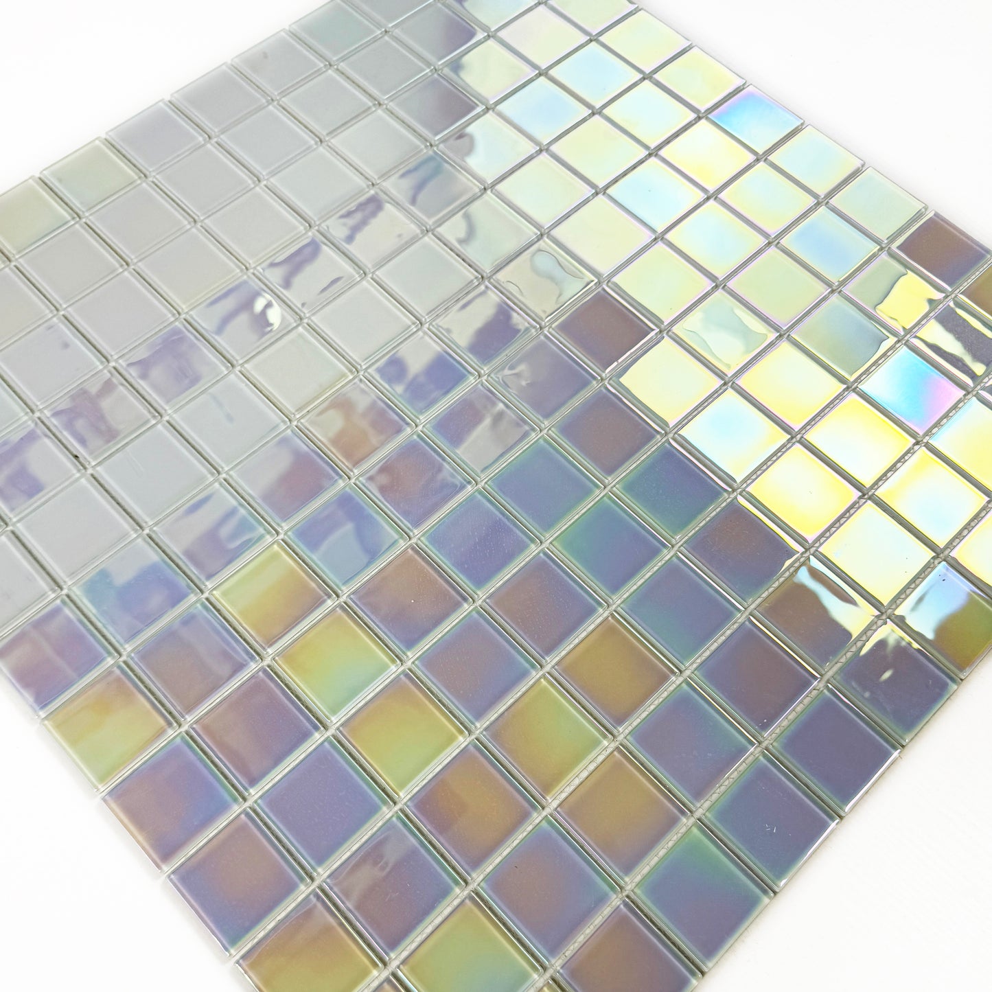 Crystal Cascade Series Smoke Blue & White Iridescent Mixed Crystal Glass Mosaic