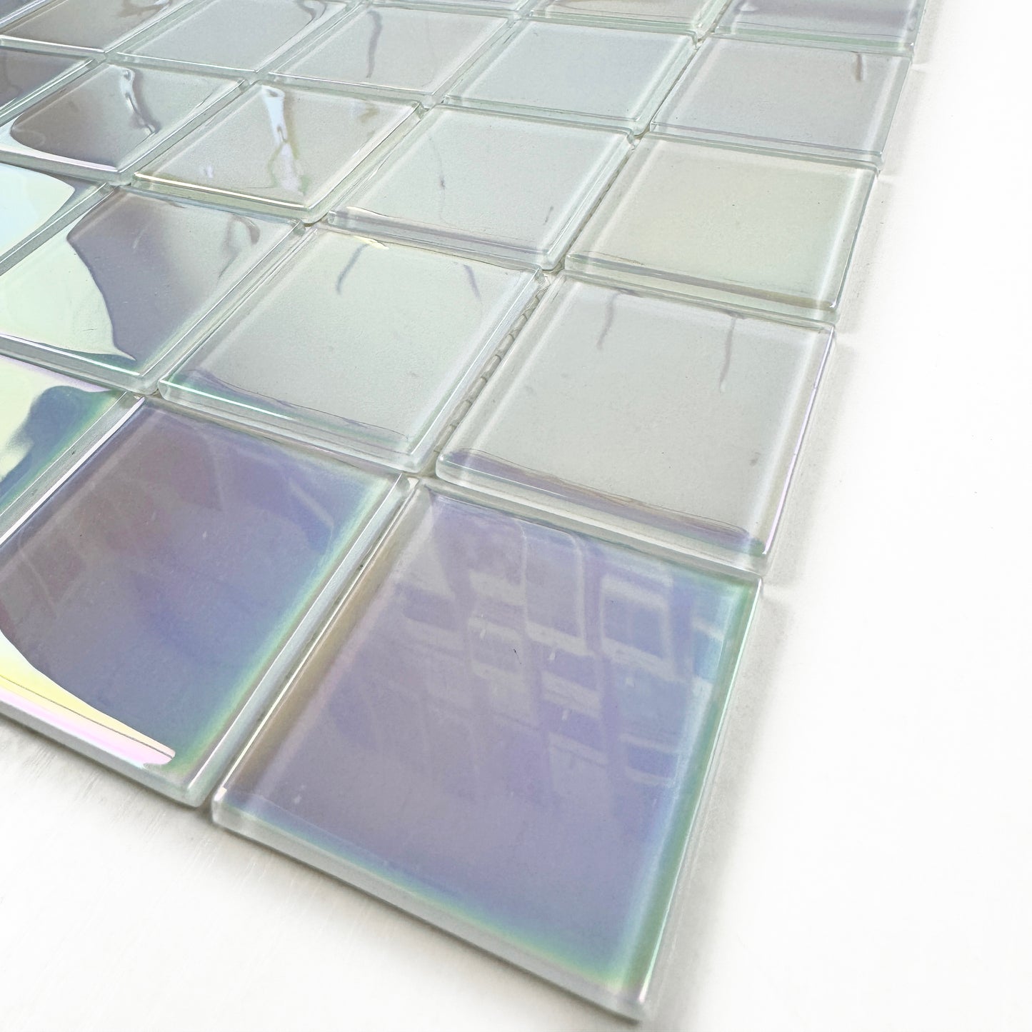 Crystal Cascade Series Smoke Blue & White Iridescent Mixed Crystal Glass Mosaic