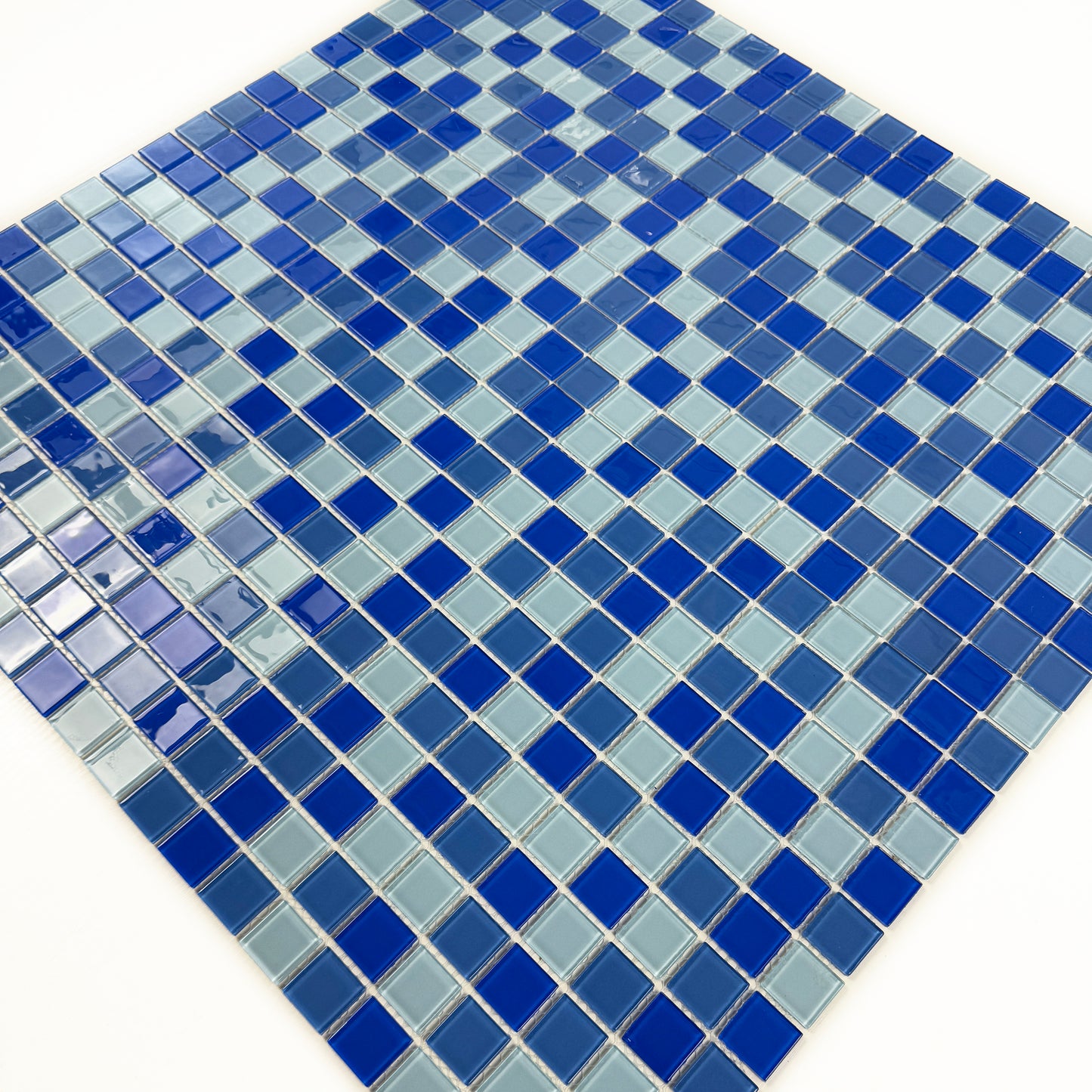 White & Sky Blue & Cobalt Blue Mixed Crystal Glass Mosaic