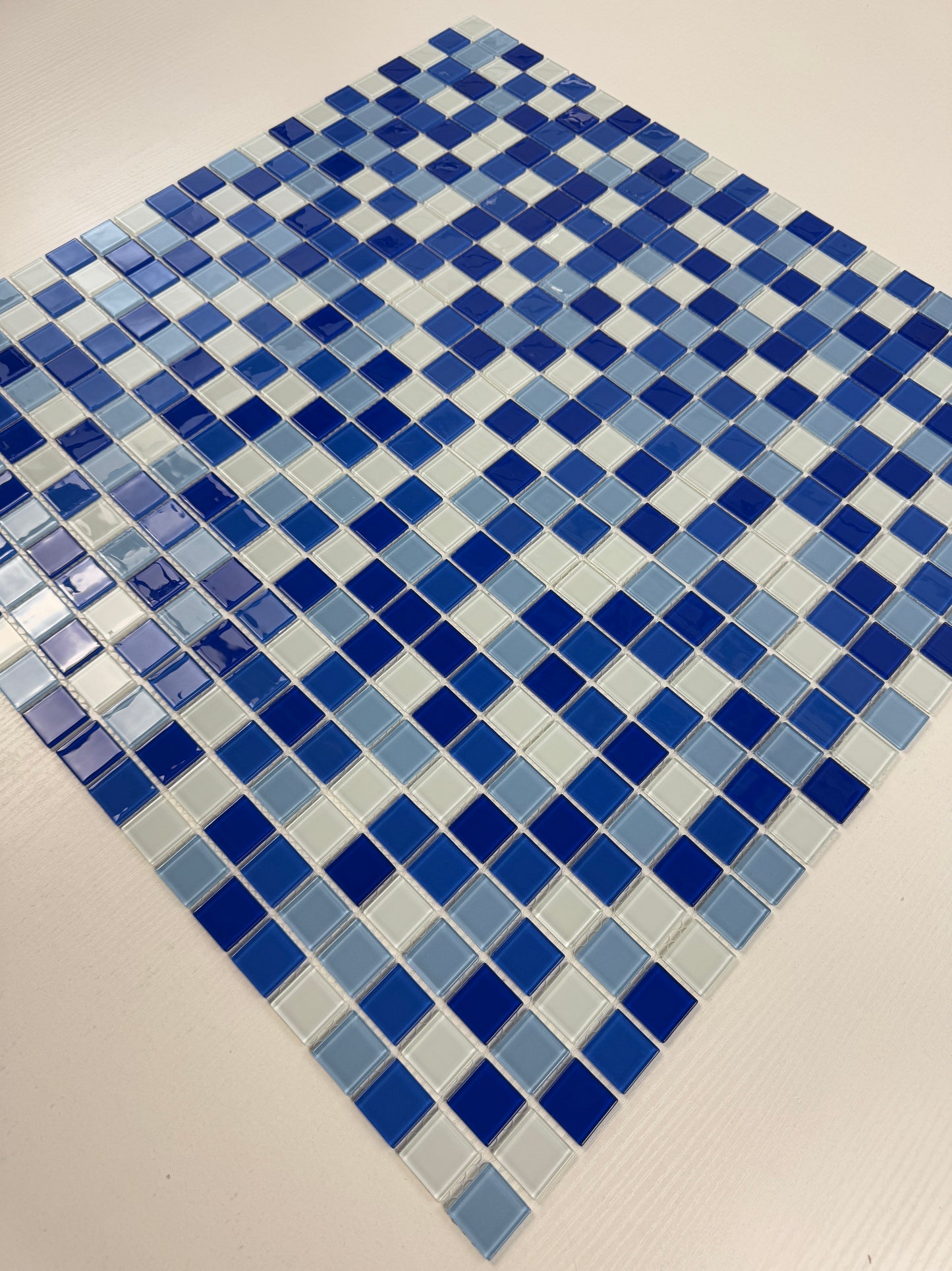 White & Sky Blue & French Blue & Navy Blue Mixed Crystal Glass Mosaic