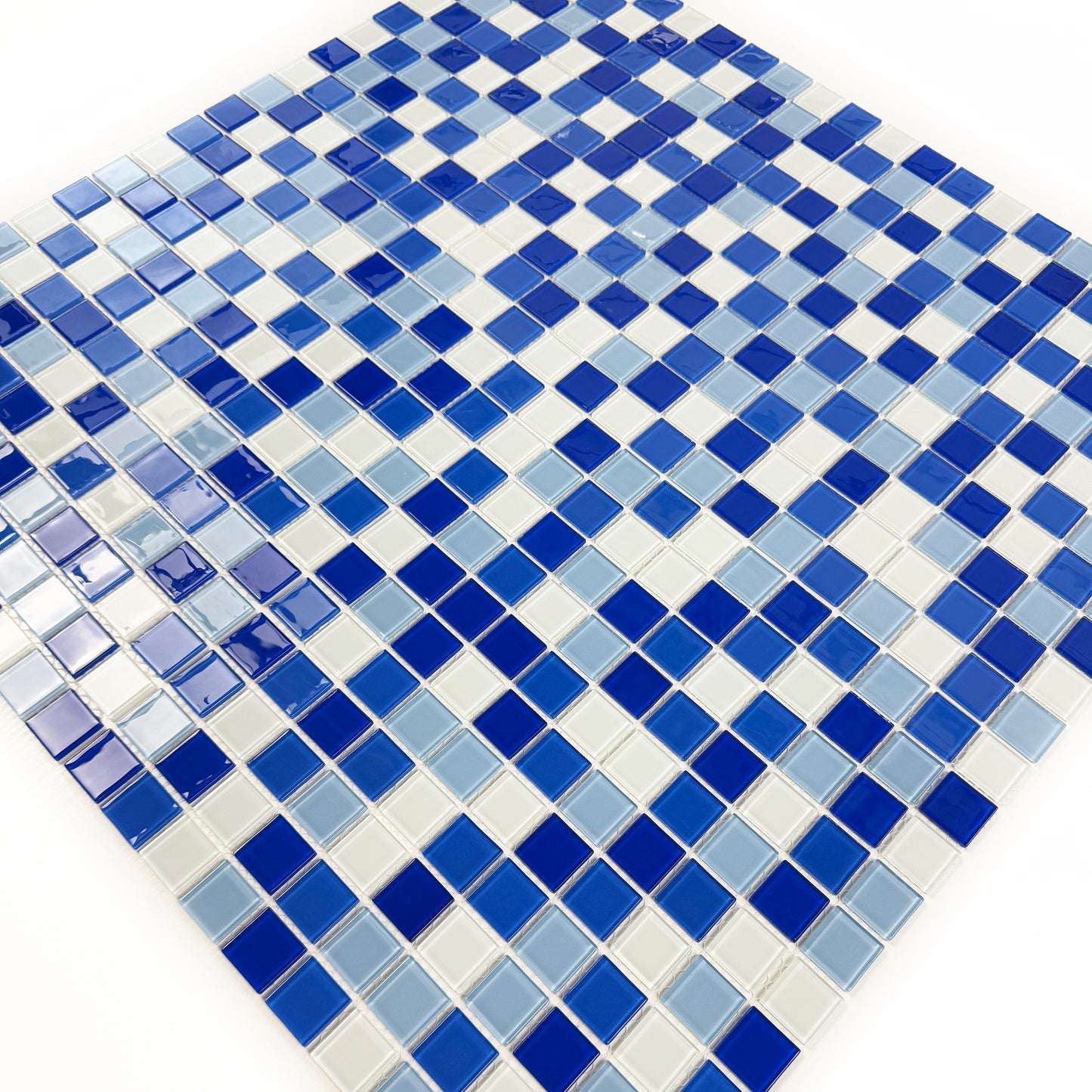 White & Baby Blue & Cobalt Blue & Navy Blue Mixed Crystal Glass Mosaic