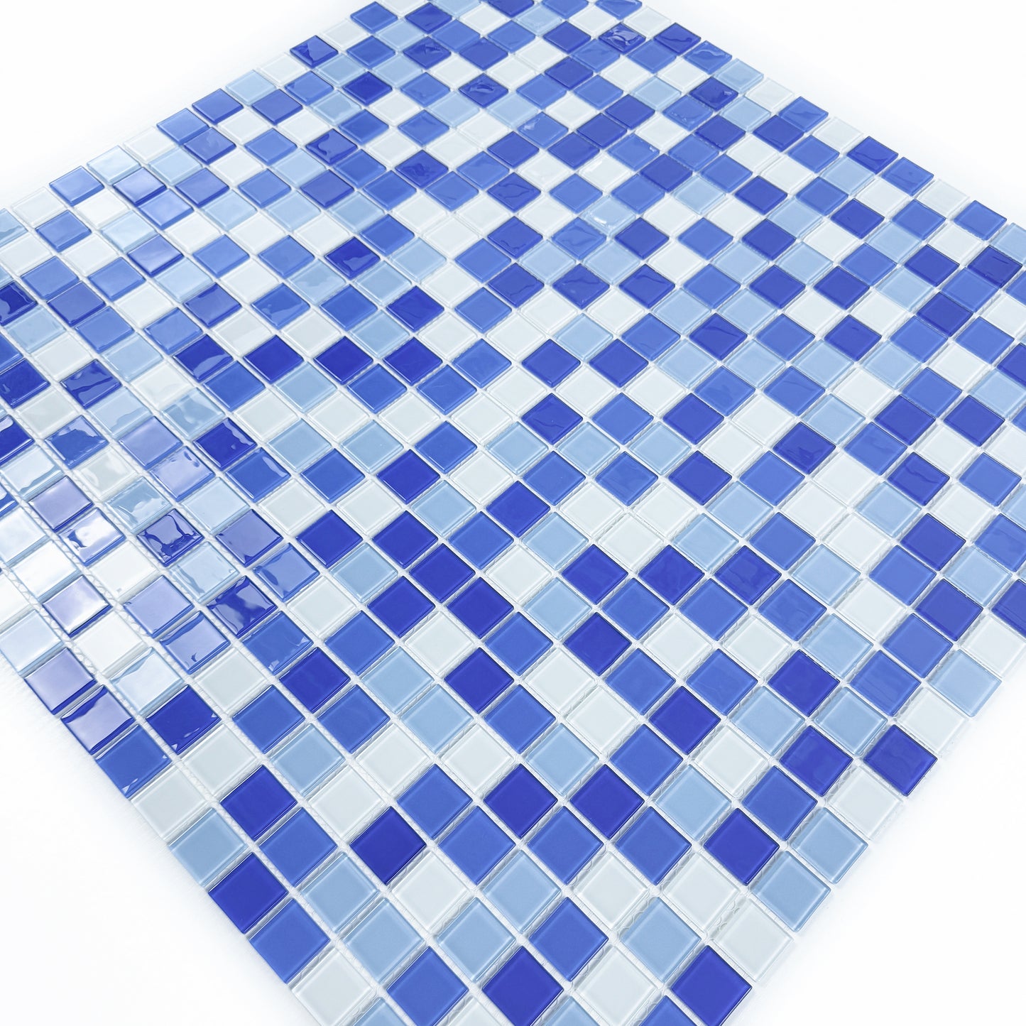 Azure Enchantment Series White & Baby Blue & Cobalt Blue & Navy Blue Mixed Crystal Glass Mosaic