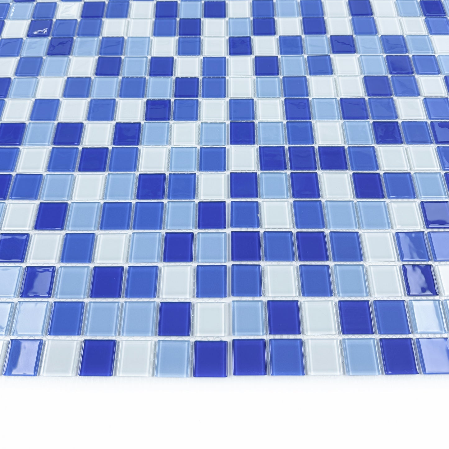 Azure Enchantment Series White & Baby Blue & Cobalt Blue & Navy Blue Mixed Crystal Glass Mosaic