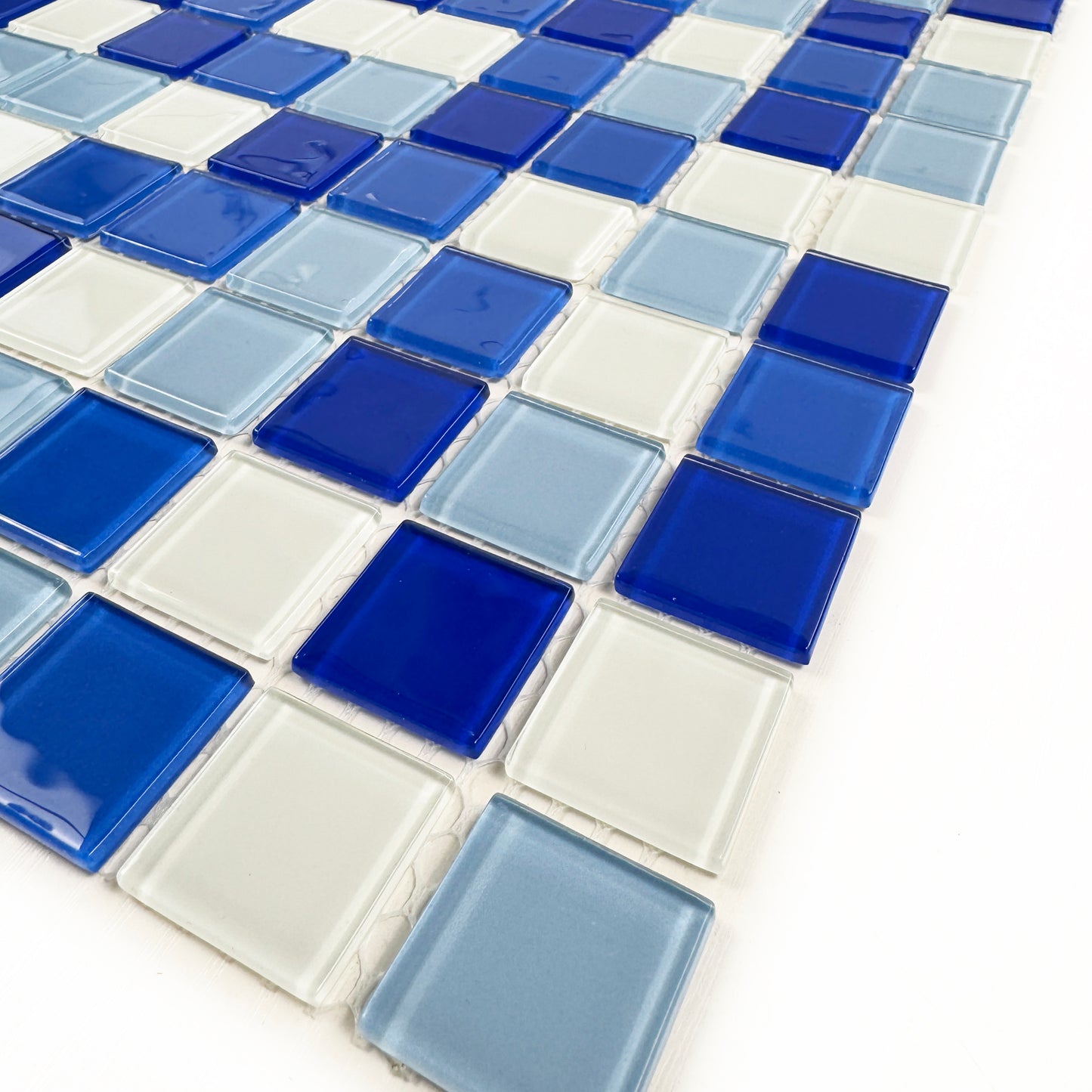 White & Baby Blue & Cobalt Blue & Navy Blue Mixed Crystal Glass Mosaic