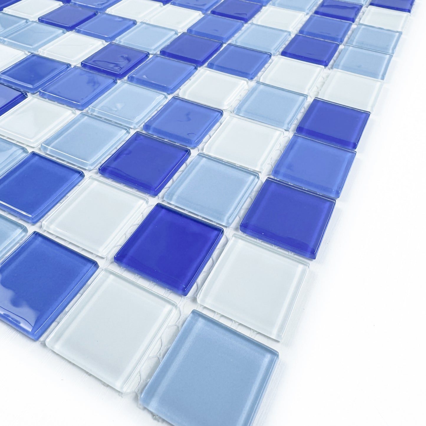 Azure Enchantment Series White & Baby Blue & Cobalt Blue & Navy Blue Mixed Crystal Glass Mosaic