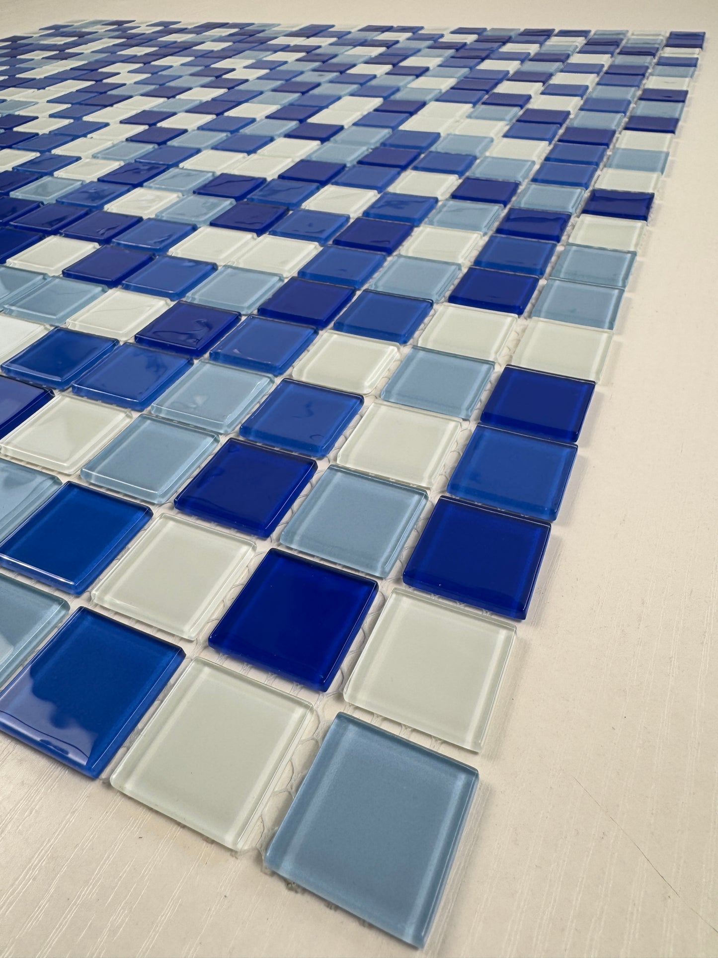 White & Sky Blue & French Blue & Navy Blue Mixed Crystal Glass Mosaic