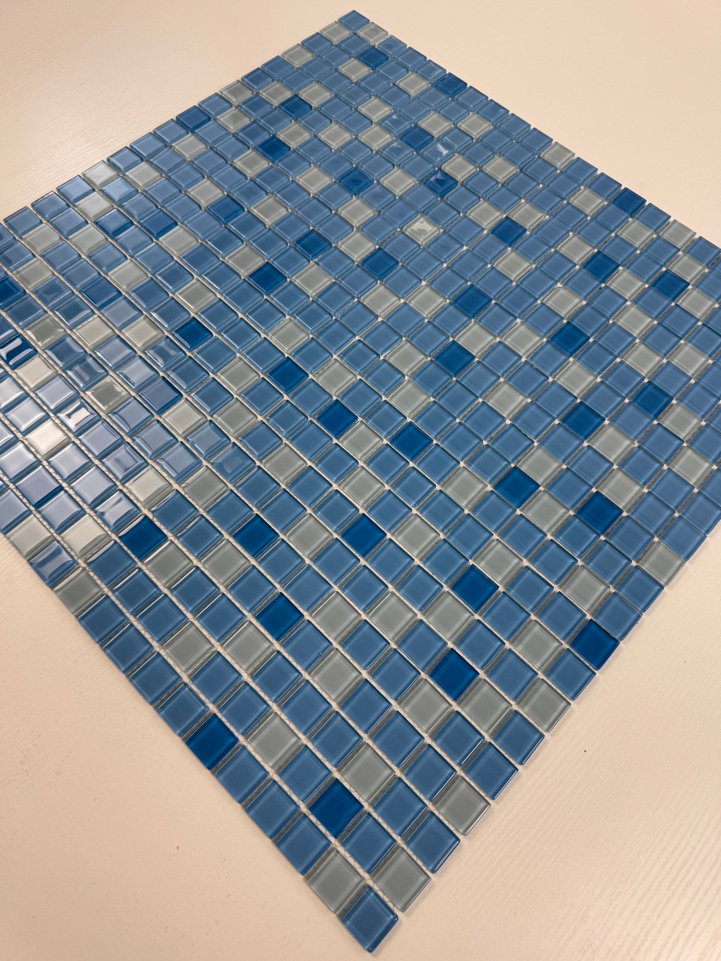 White & Sky Blue & French Blue Mixed Crystal Glass Mosaic