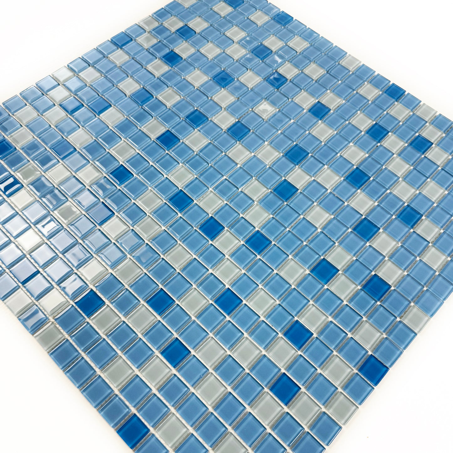 White & Sky Blue & French Blue Mixed Crystal Glass Mosaic
