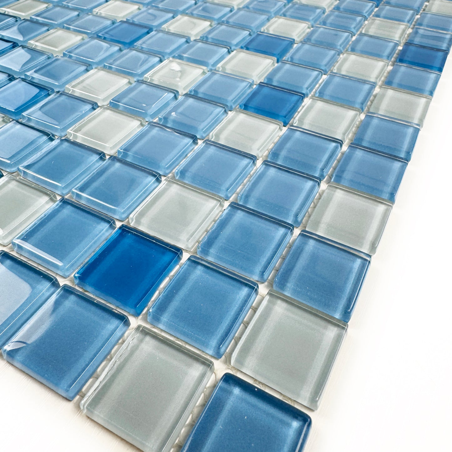 White & Sky Blue & French Blue Mixed Crystal Glass Mosaic