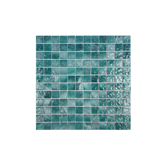 Serene Wave  Forest Green Mable Design Porcelain Mosaic