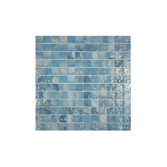 Serene Wave  Light Blue & Cyan Blue Mixed Marble Design Porcelain Mosaic