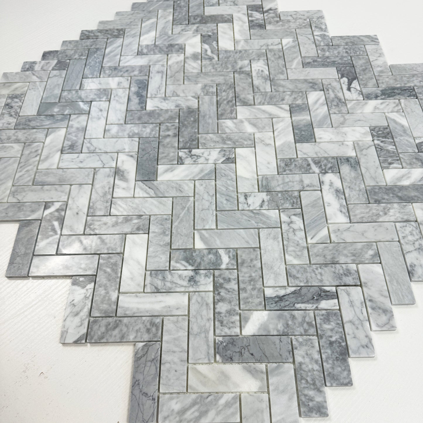 Savoy Prestige Series Bardiglio Polished Herringbone Marble Mosaic