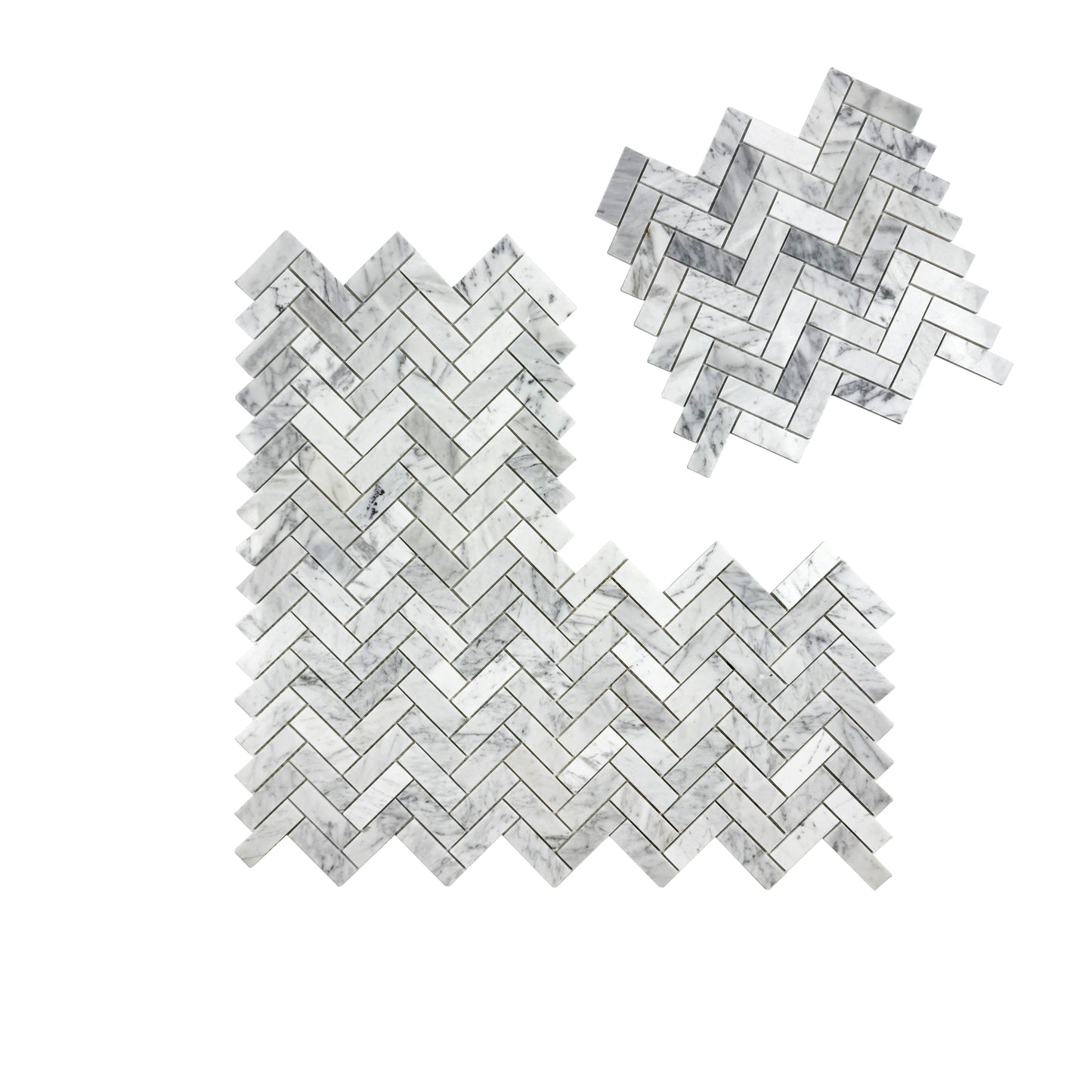 Savoy Prestige Series Carrara White Polished Herringbone Marble Mosaic