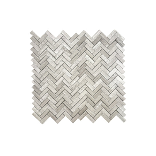Savoy Prestige Series White Wood Vein Polished Herringbone Marble Mosaic
