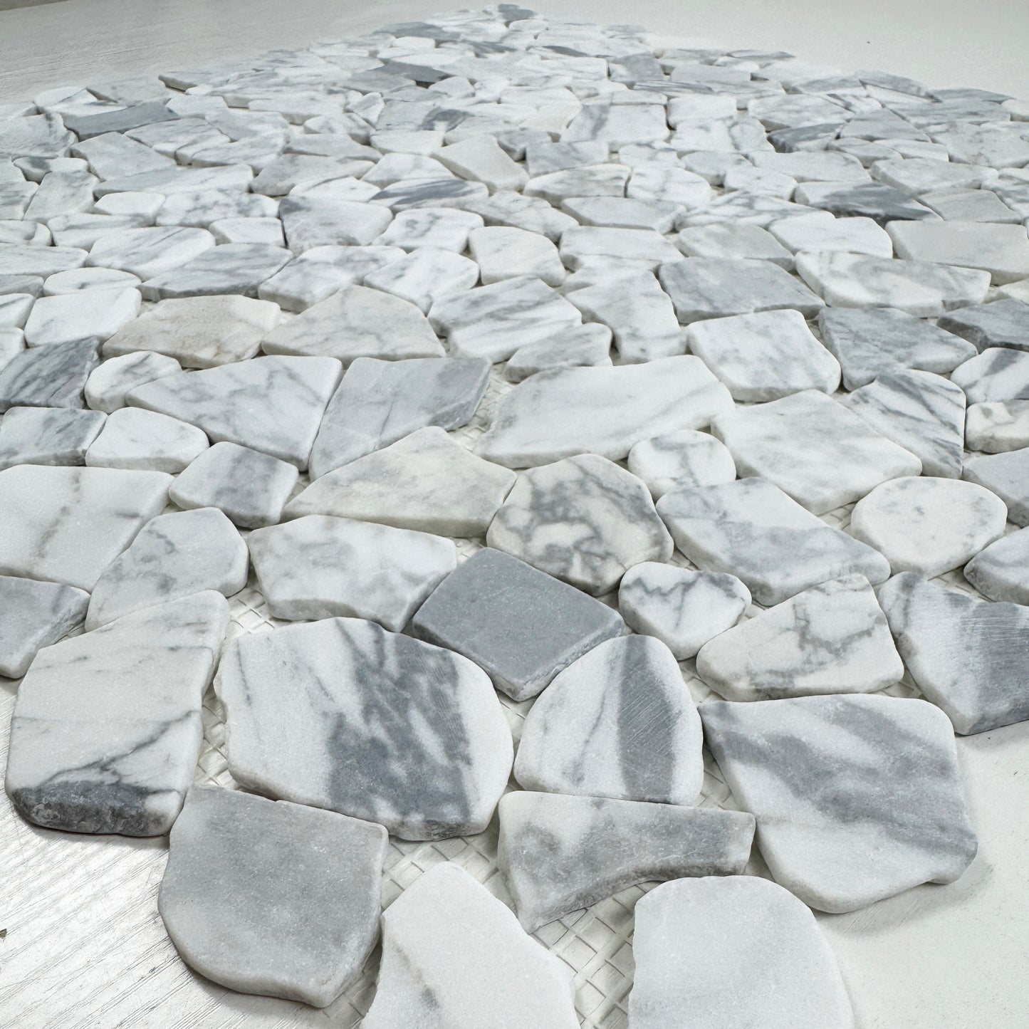 Marble Reverie Series Carrara White Honed Irregular Shape Marble Mosaic
