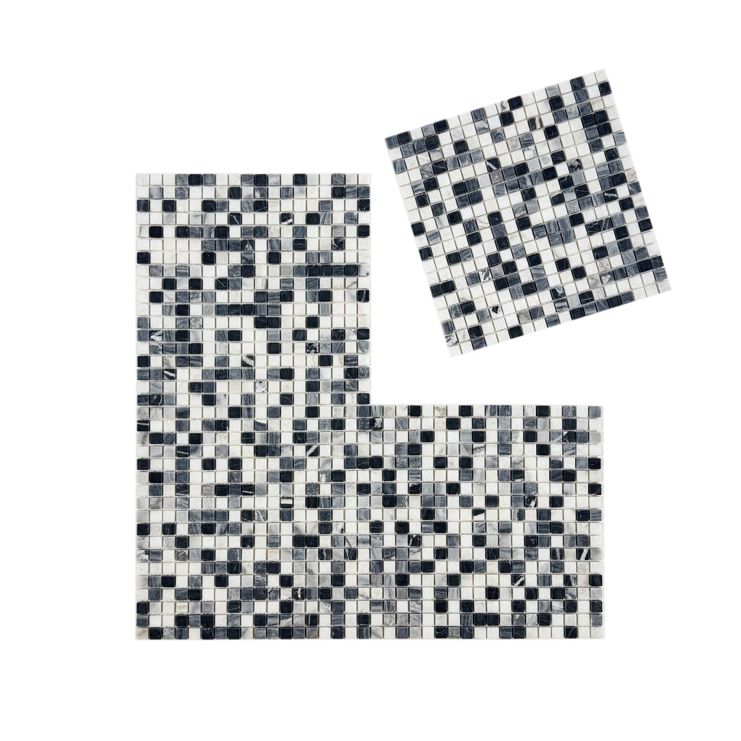 Palace Royale Series White & Lava Grey & Charcoal Grey Mixed Honed Random Pattern Square Marble Mosaic