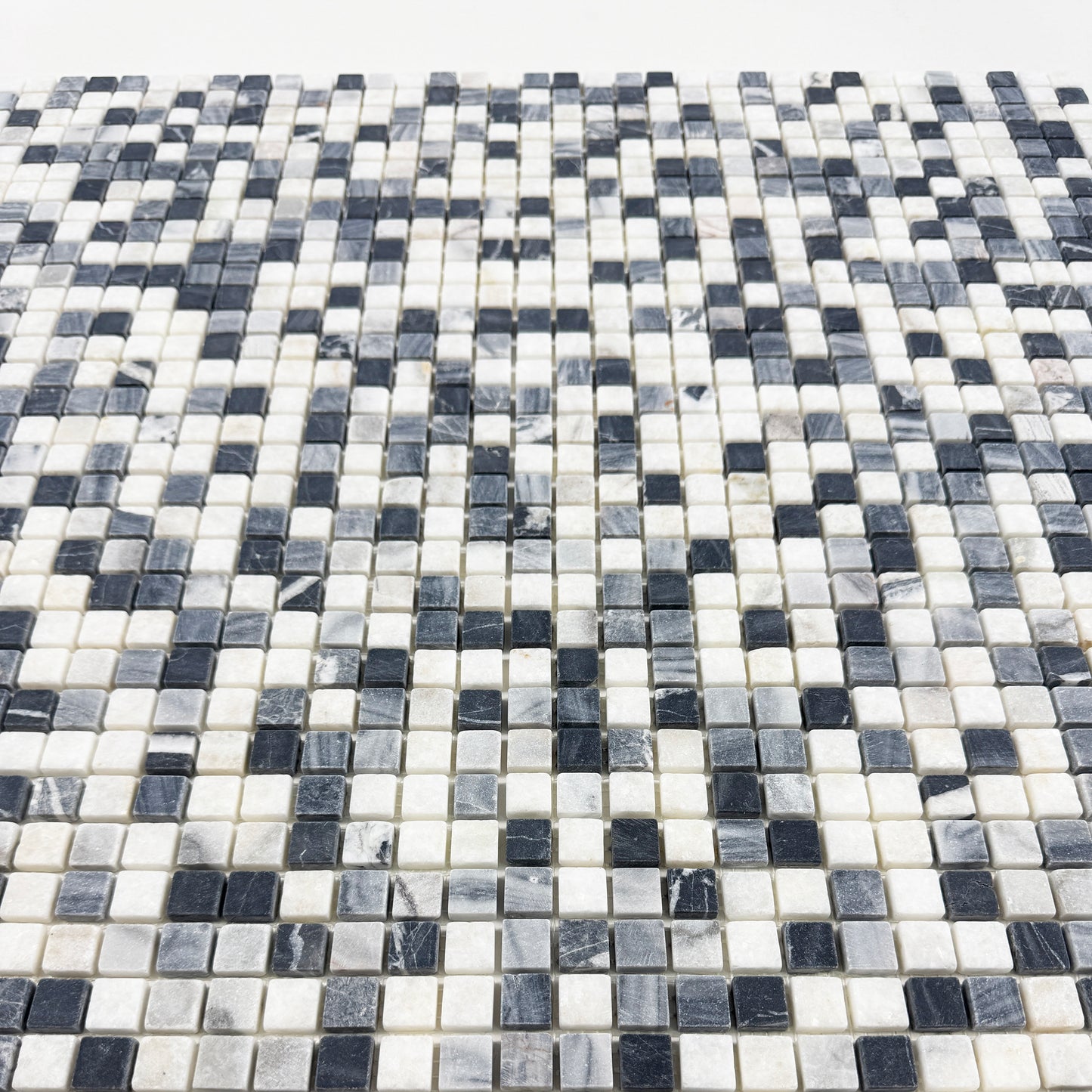 Palace Royale Series White & Lava Grey & Charcoal Grey Mixed Honed Random Pattern Square Marble Mosaic