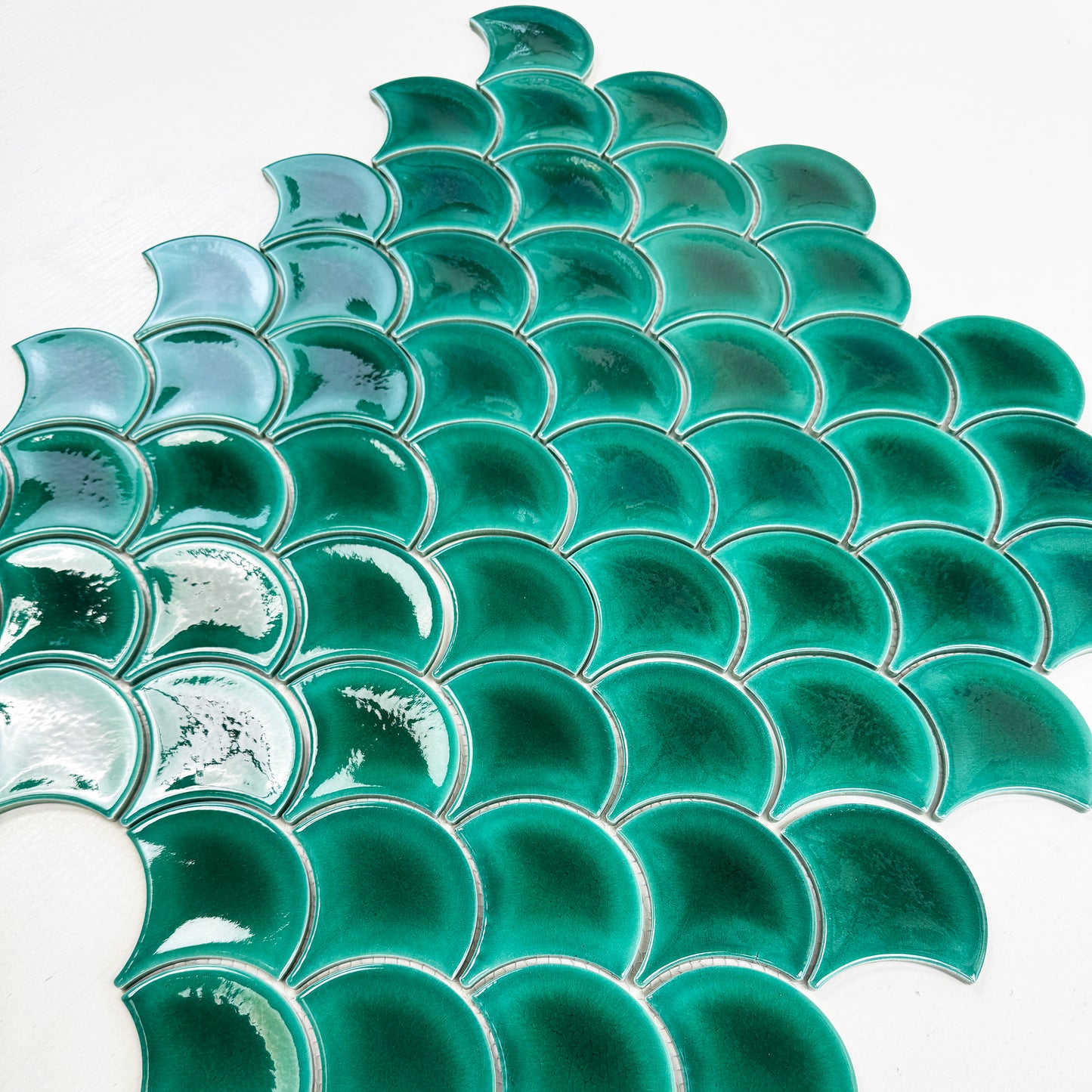 Verona Grace Series Pine Green Fan Shape  Porcelain Mosaic