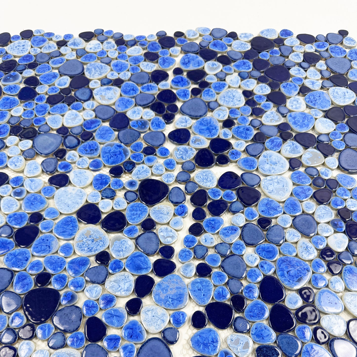 Positano Sky Series Sky Blue & Royal Blue & Midnight Blue Mixed Round  Ice Crack Porcelain Mosaic