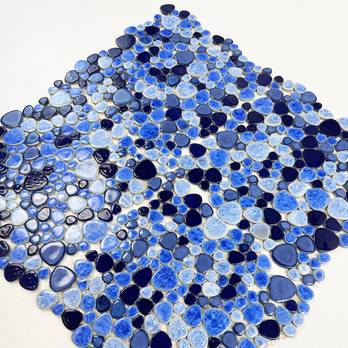 Positano Sky Series Sky Blue & Royal Blue & Midnight Blue Mixed Round  Ice Crack Porcelain Mosaic