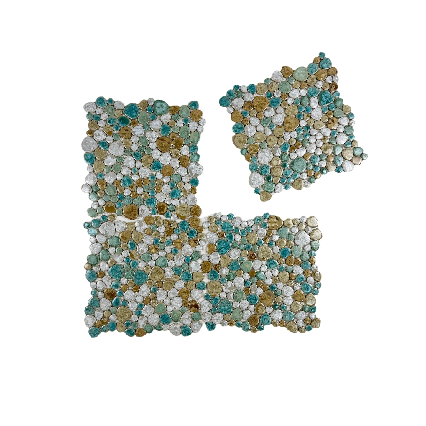 Positano Sky Series White & Beige & Jungle Green Mixed Round  Ice Crack Porcelain Mosaic