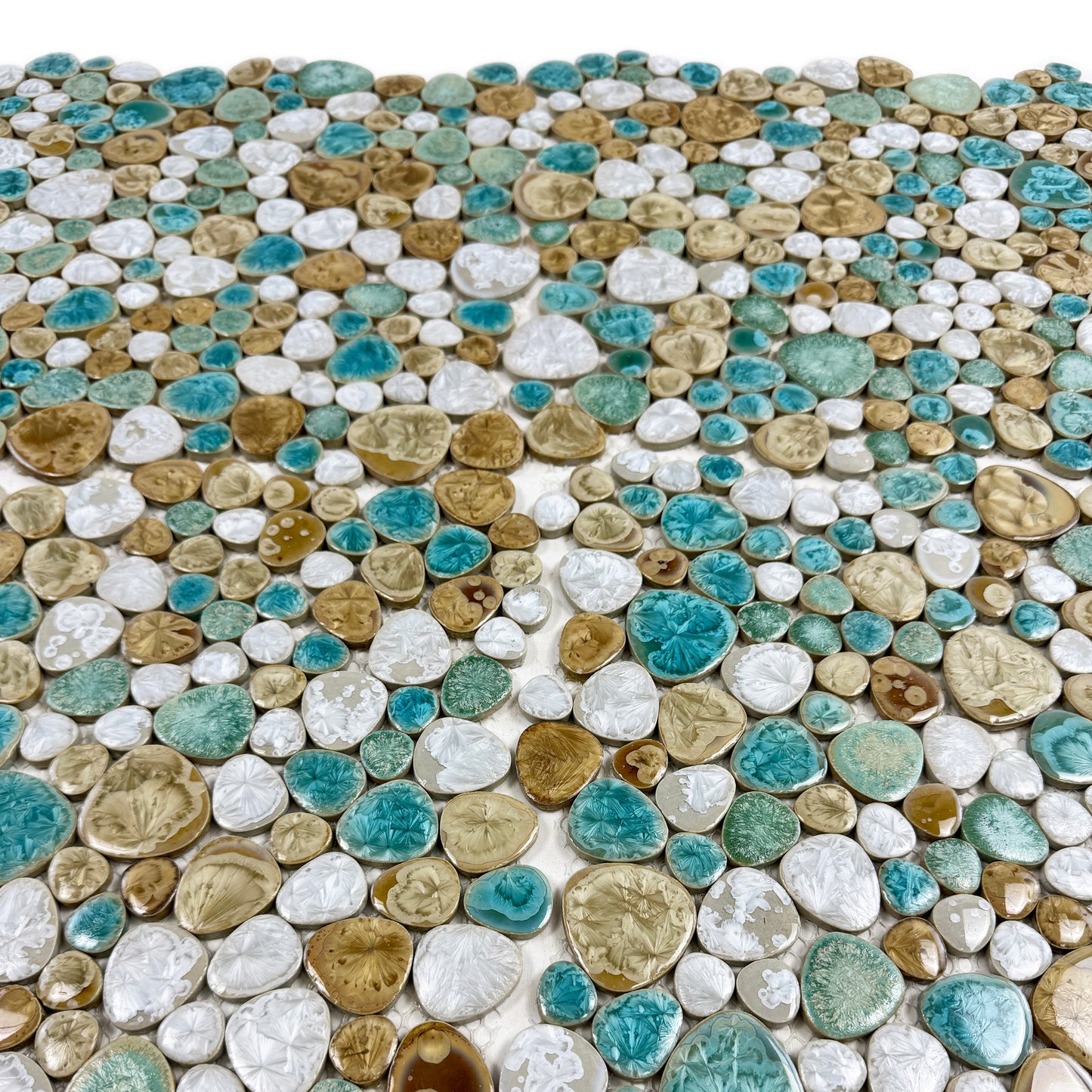 Positano Sky Series White & Beige & Jungle Green Mixed Round  Ice Crack Porcelain Mosaic