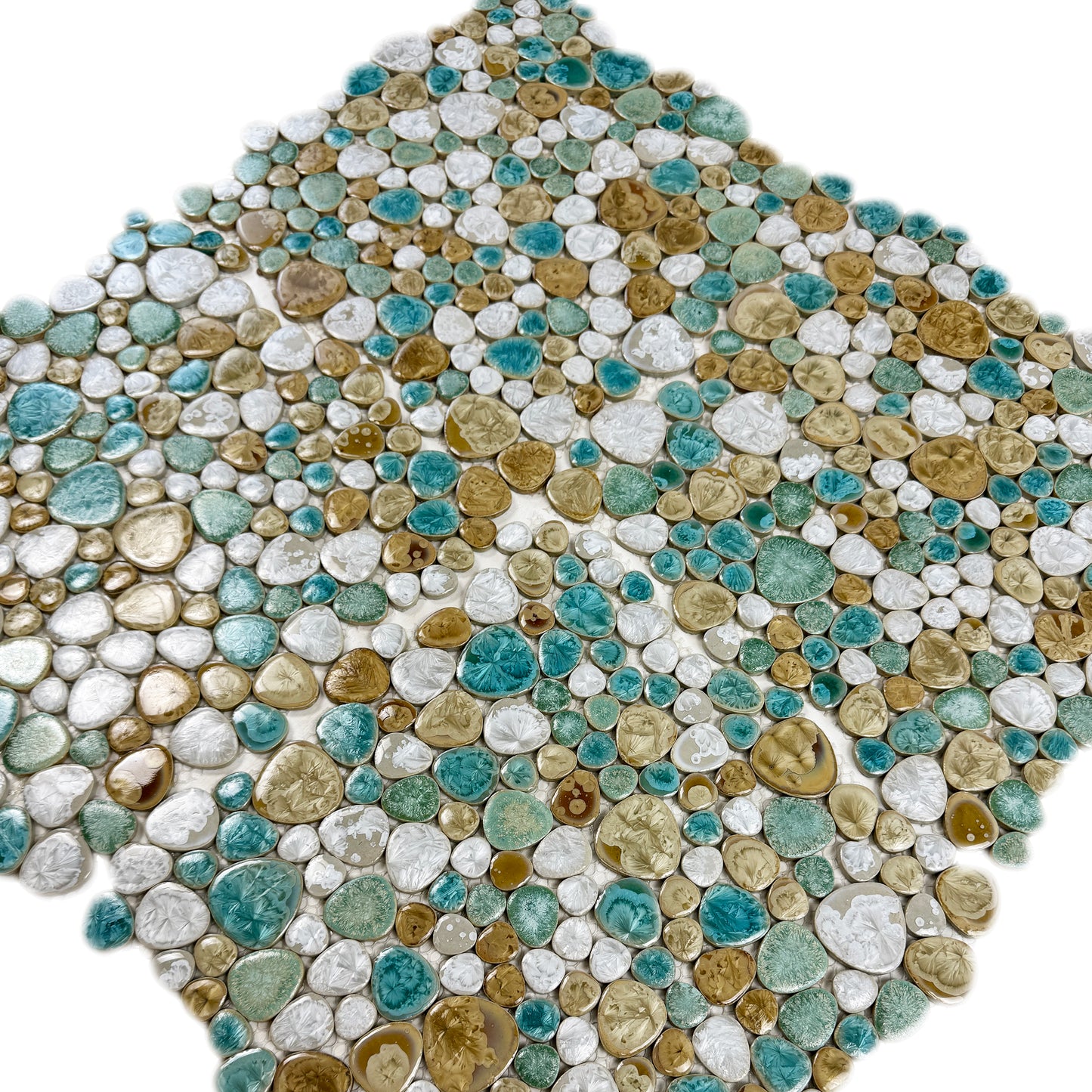 Positano Sky Series White & Beige & Jungle Green Mixed Round  Ice Crack Porcelain Mosaic