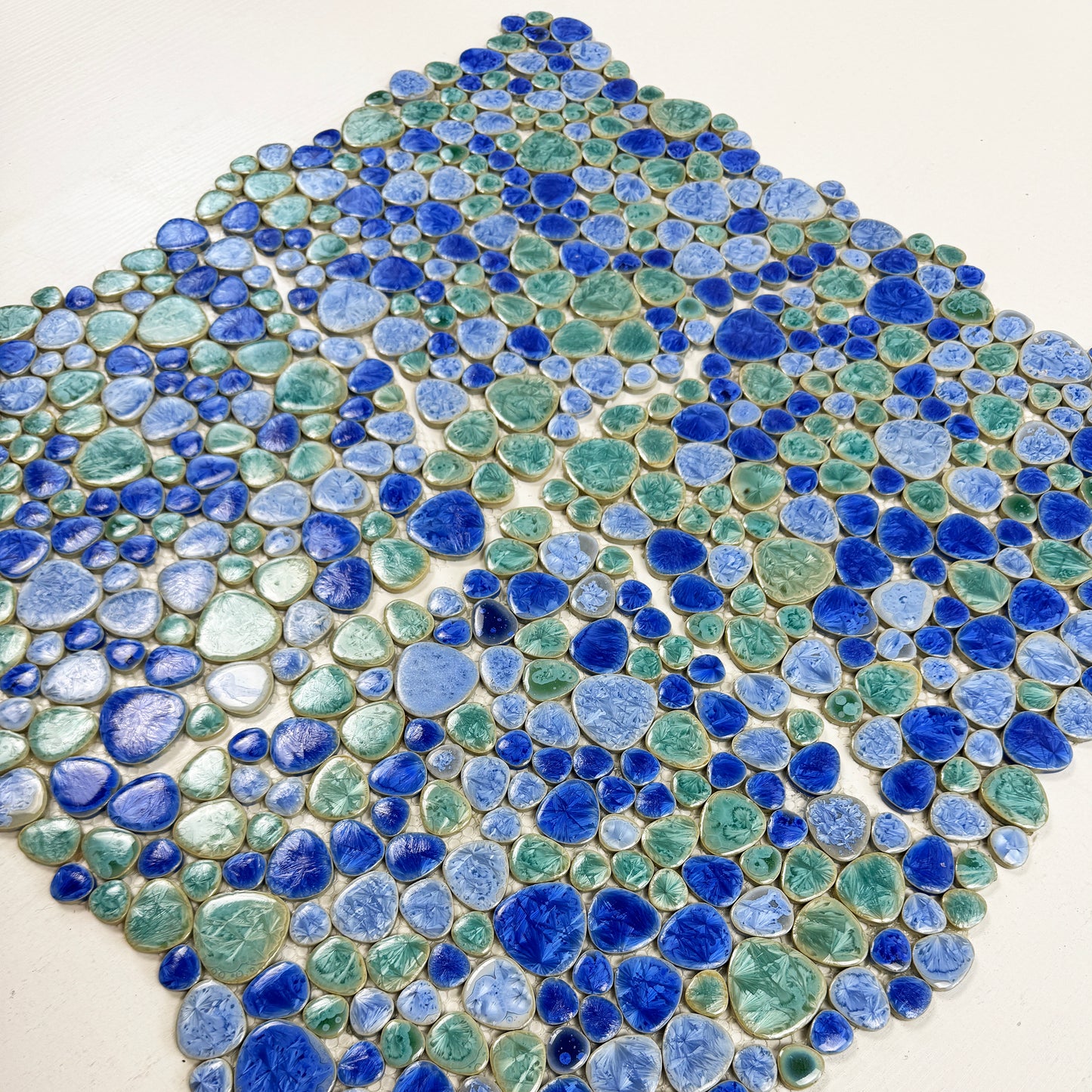 Positano Sky Series Tiffany Blue & Royal Blue & Neon Blue Mixed Round  Ice Crack Porcelain Mosaic