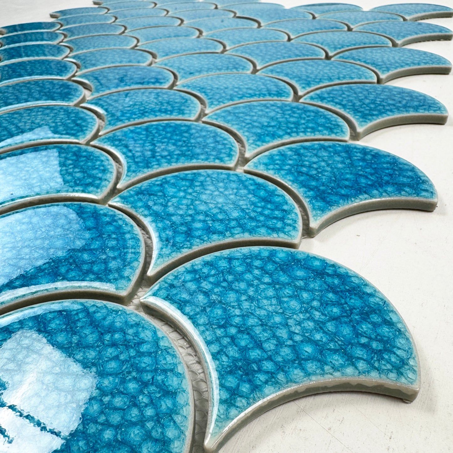 Verona Grace Series Baby Blue Fan Shape  Porcelain Mosaic