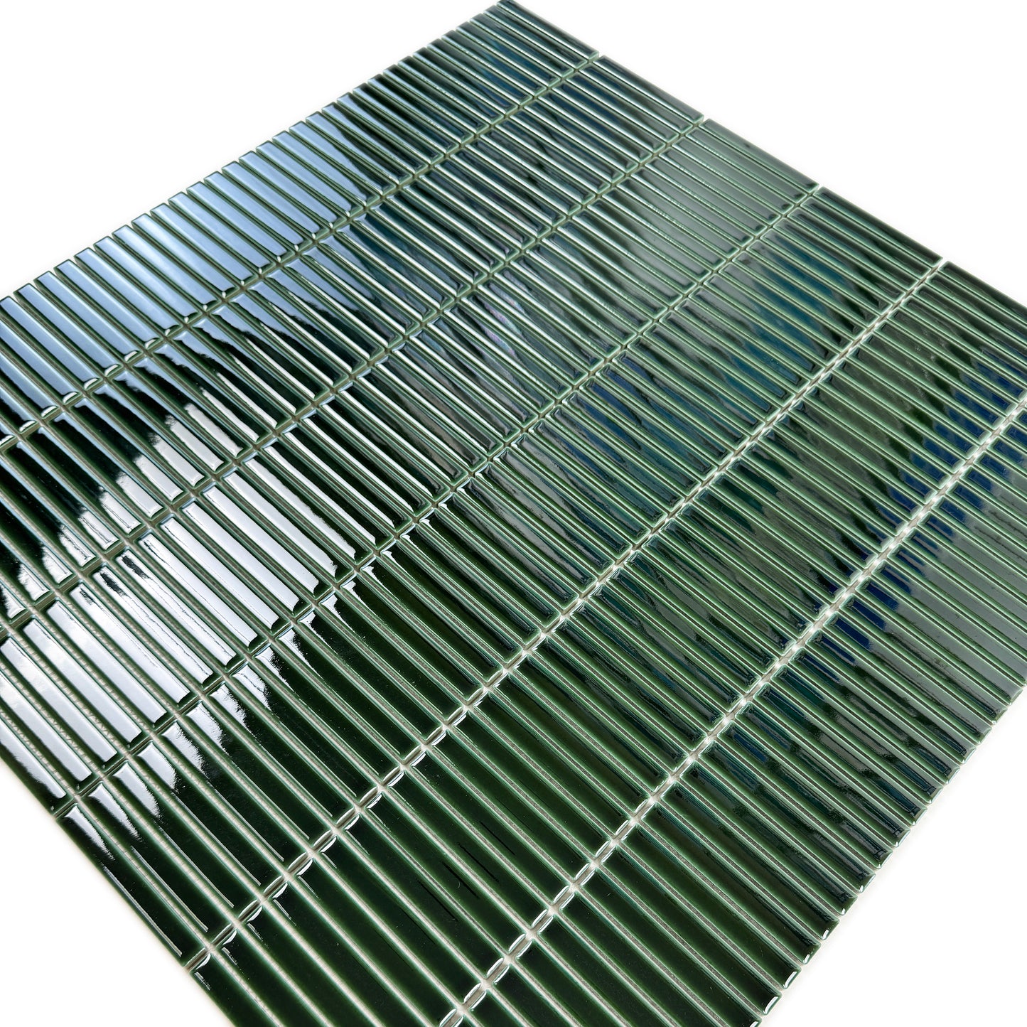 Ravello Garden Series Deep Emerald Green Long Strip Glossy Porcelain Mosaic