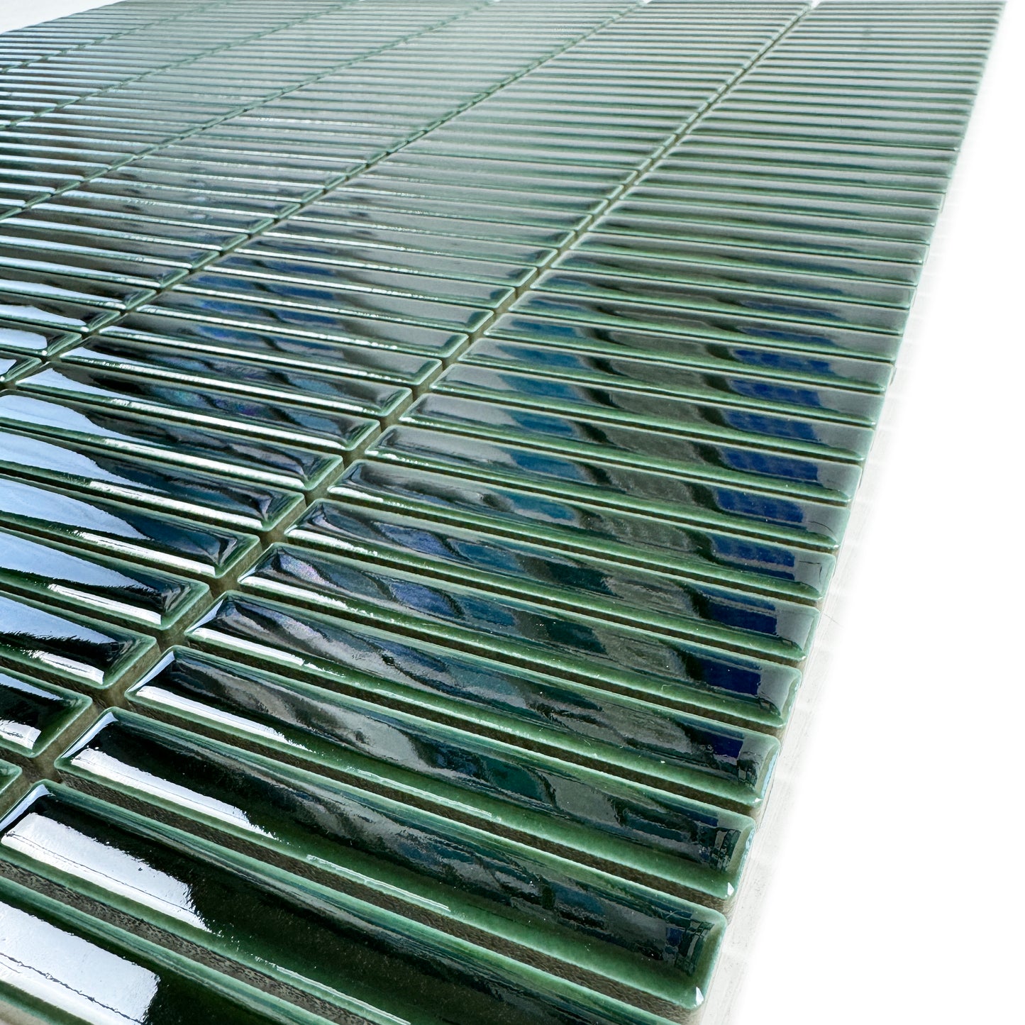 Ravello Garden Series Deep Emerald Green Long Strip Glossy Porcelain Mosaic