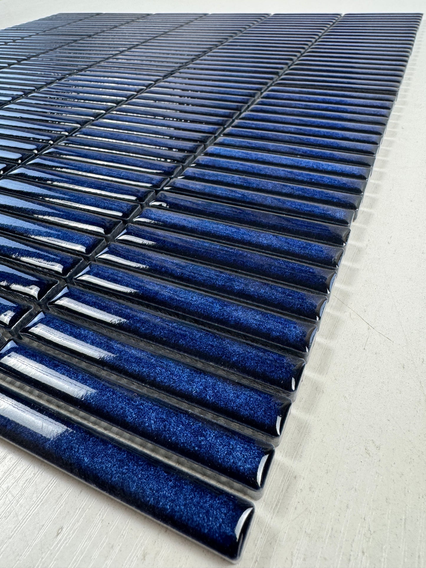 Aurora Strips Series Indigo Blue Long Strip Glossy Glazed Porcelain Mosaic