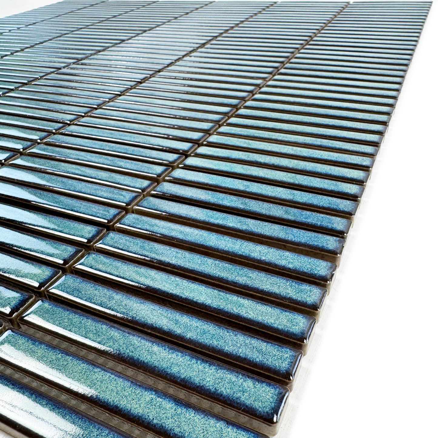 Aurora Strips Series Pine Green Long Strip Glossy Glazed Porcelain Mosaic