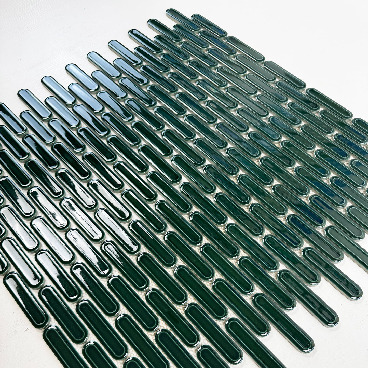 Ravello Garden Series Deep Emerald Green Elongated Oval Shape Glossy Porcelain Mosaic